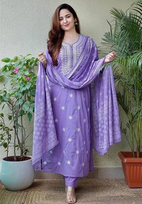 Dark pastel purple embroidered suit set with dupatta 4