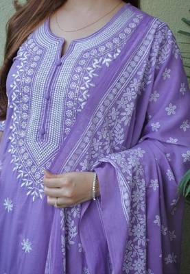 Dark pastel purple embroidered suit set with dupatta 5