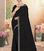 Black color resham embroidery & zarkhan stone border georgette saree with blouse