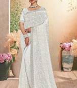 White color resham embroidery & zarkhan stone border georgette saree with blouse