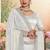 White color resham embroidery & zarkhan stone border georgette saree with blouse