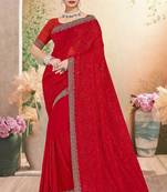Red color resham embroidery & zarkhan stone border georgette saree with blouse