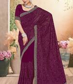 Wine color resham embroidery & zarkhan stone border georgette saree with blouse