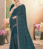 Morpeach color resham embroidery & zarkhan stone border georgette saree with blouse
