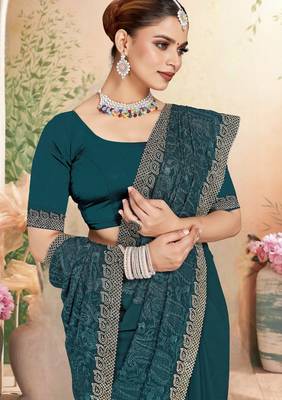 Morpeach color resham embroidery & zarkhan stone border georgette saree with blouse 2