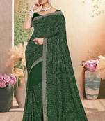 Green color resham embroidery & zarkhan stone border georgette saree with blouse