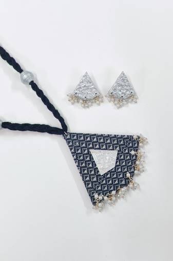 Grey wooden beaded long necklace set