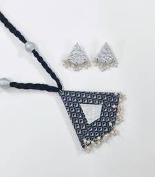 Grey wooden beaded long necklace set