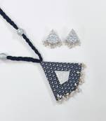 Grey wooden beaded long necklace set