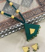 Green wooden beaded long necklace set