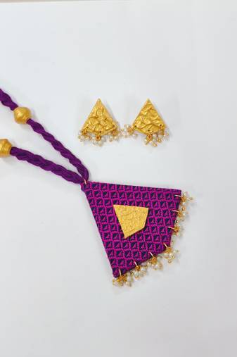 Pink wooden beaded long necklace set