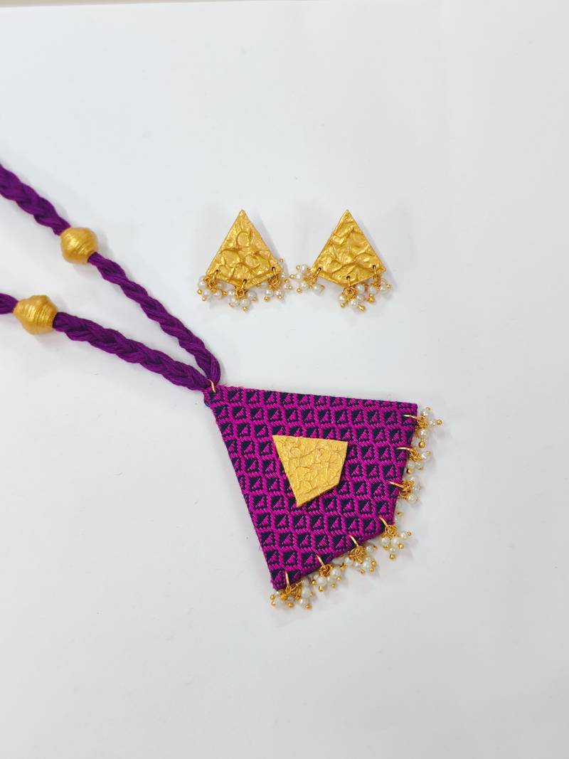Pink wooden beaded long necklace set