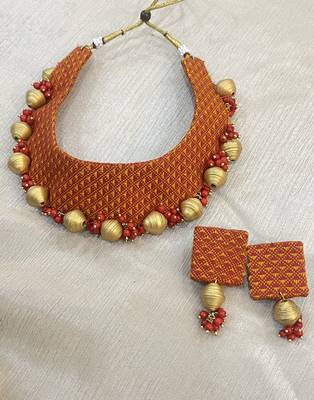 Orange handloom fabric choker 1