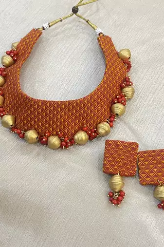 Orange handloom fabric choker