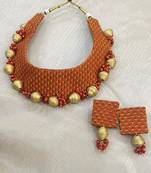 Orange handloom fabric choker