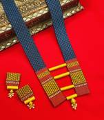 Teal blue handloom fabric long necklace