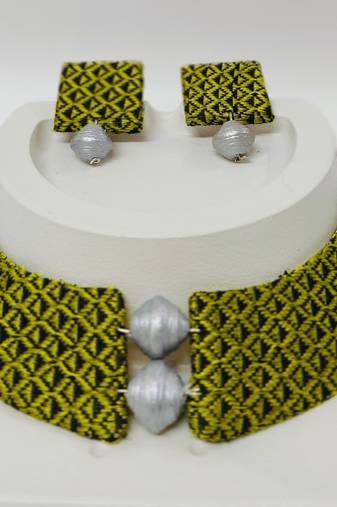 Green and silver handloom fabric jewelery