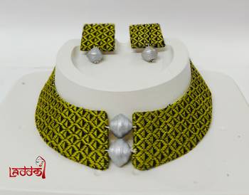 Green and silver handloom fabric jewelery 1