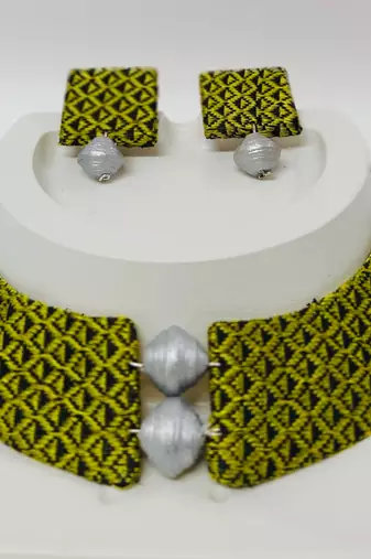 Green and silver handloom fabric jewelery