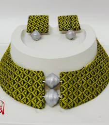 Green and silver handloom fabric jewelery