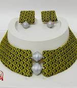 Green and silver handloom fabric jewelery