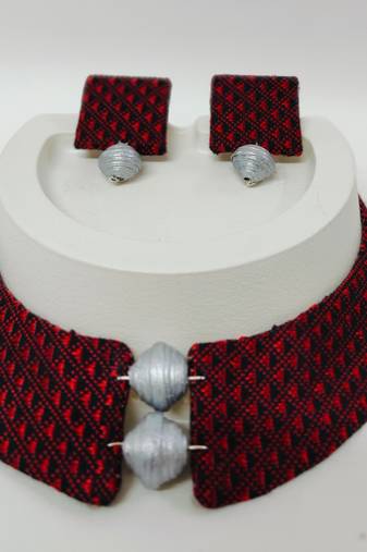Maroon and silver handloom fabric jewelery