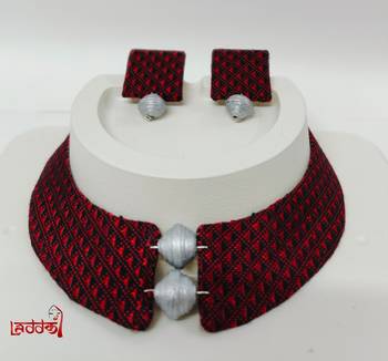Maroon and silver handloom fabric jewelery 1