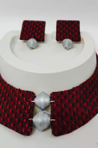 Maroon and silver handloom fabric jewelery