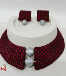 Maroon and silver handloom fabric jewelery