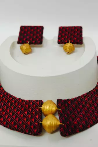 Maroon and gold handloom fabric jewelery