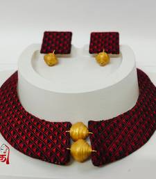 Maroon and gold handloom fabric jewelery