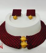 Maroon and gold handloom fabric jewelery