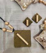 Golden handloom fabric long necklace