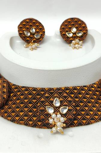Golden handloom fabric jewelery