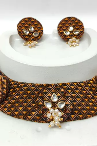 Golden handloom fabric jewelery