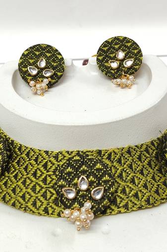 L green handloom fabric jewelery
