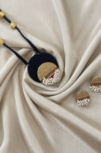 Black long necklace golden paper bead jewelery