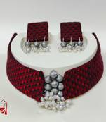 Maroon col handloom fabric jewelery