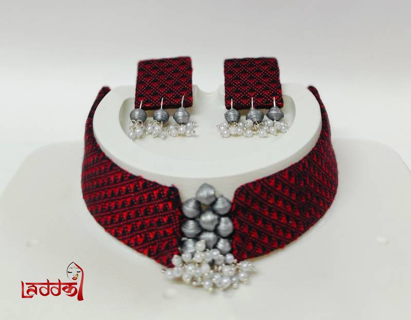 Maroon col handloom fabric jewelery