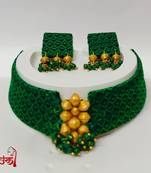Emrald green col handloom fabric jewelery