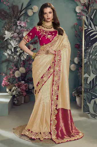 Chiku color designer border soft jacquard saree with designer blouse fabric