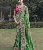 Mehendi green color designer border soft jacquard saree with designer blouse fabric