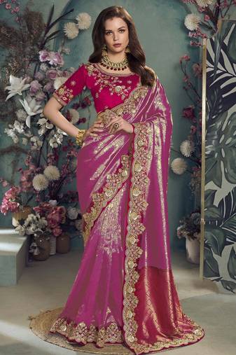 Purple color designer border soft jacquard saree with designer blouse fabric