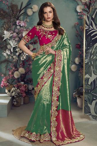 Green color designer border soft jacquard saree with designer blouse fabric