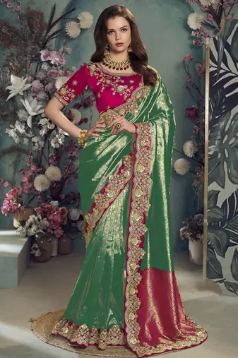 Green color designer border soft jacquard saree with designer blouse fabric
