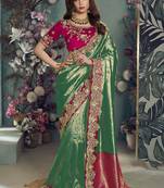 Green color designer border soft jacquard saree with designer blouse fabric