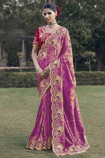 Purple color designer border soft jacquard saree with designer blouse fabric
