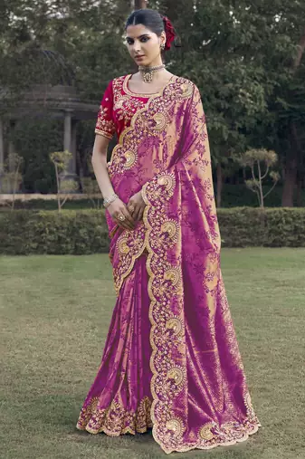 Purple color designer border soft jacquard saree with designer blouse fabric