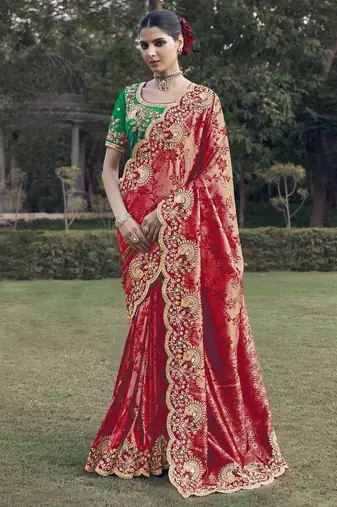 Red color designer border soft jacquard saree with designer blouse fabric
