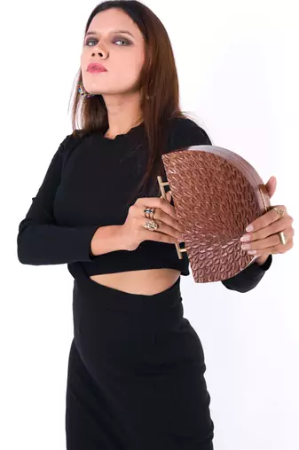 The Royal Hand carved Semicircle bag in sheesham wood